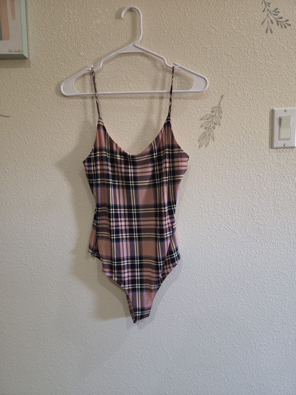 Lovely Day Pink & Black Plaid Bodysuit Size Large